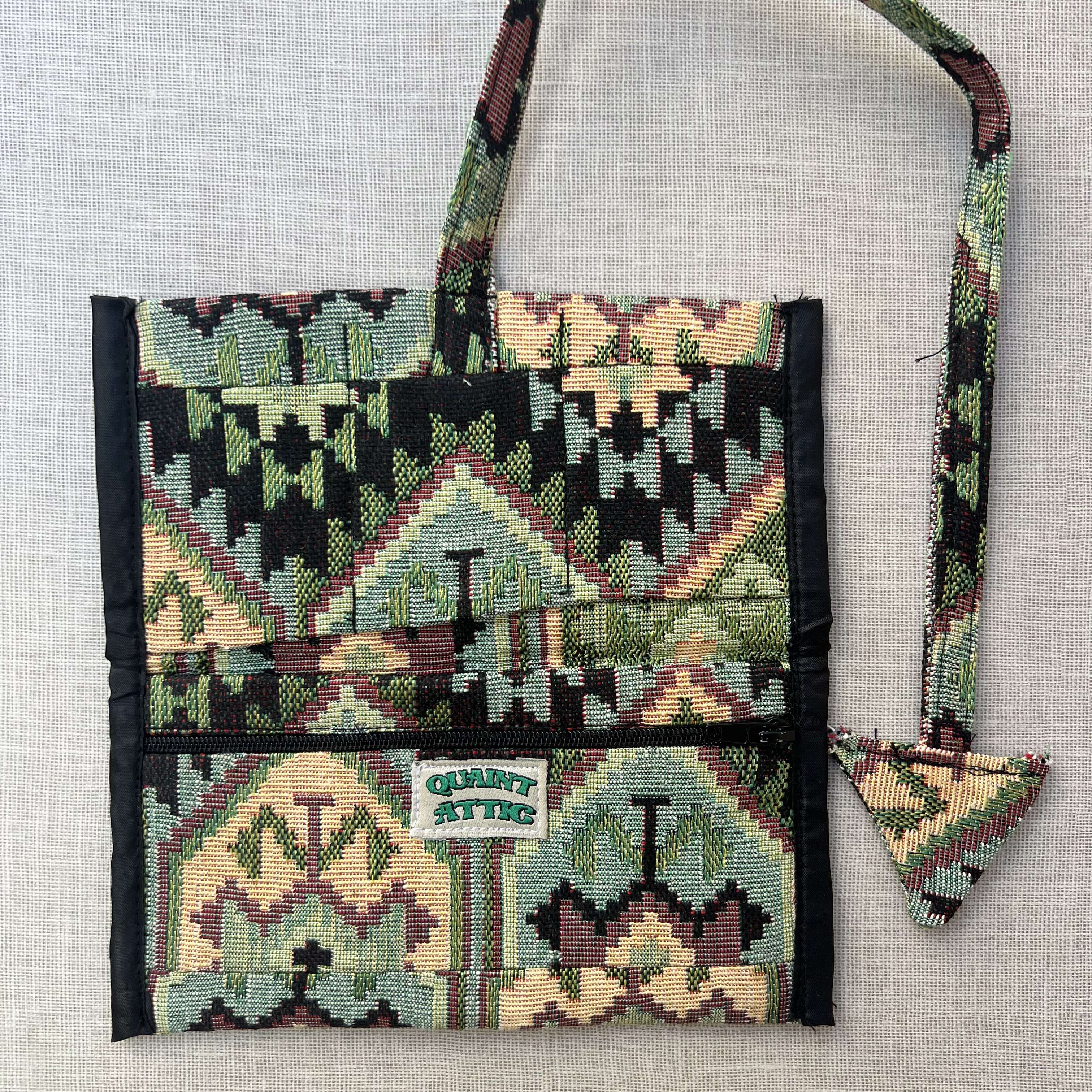 Green, Black & Earth Tone Geometric Tapestry Tobacco Pouch