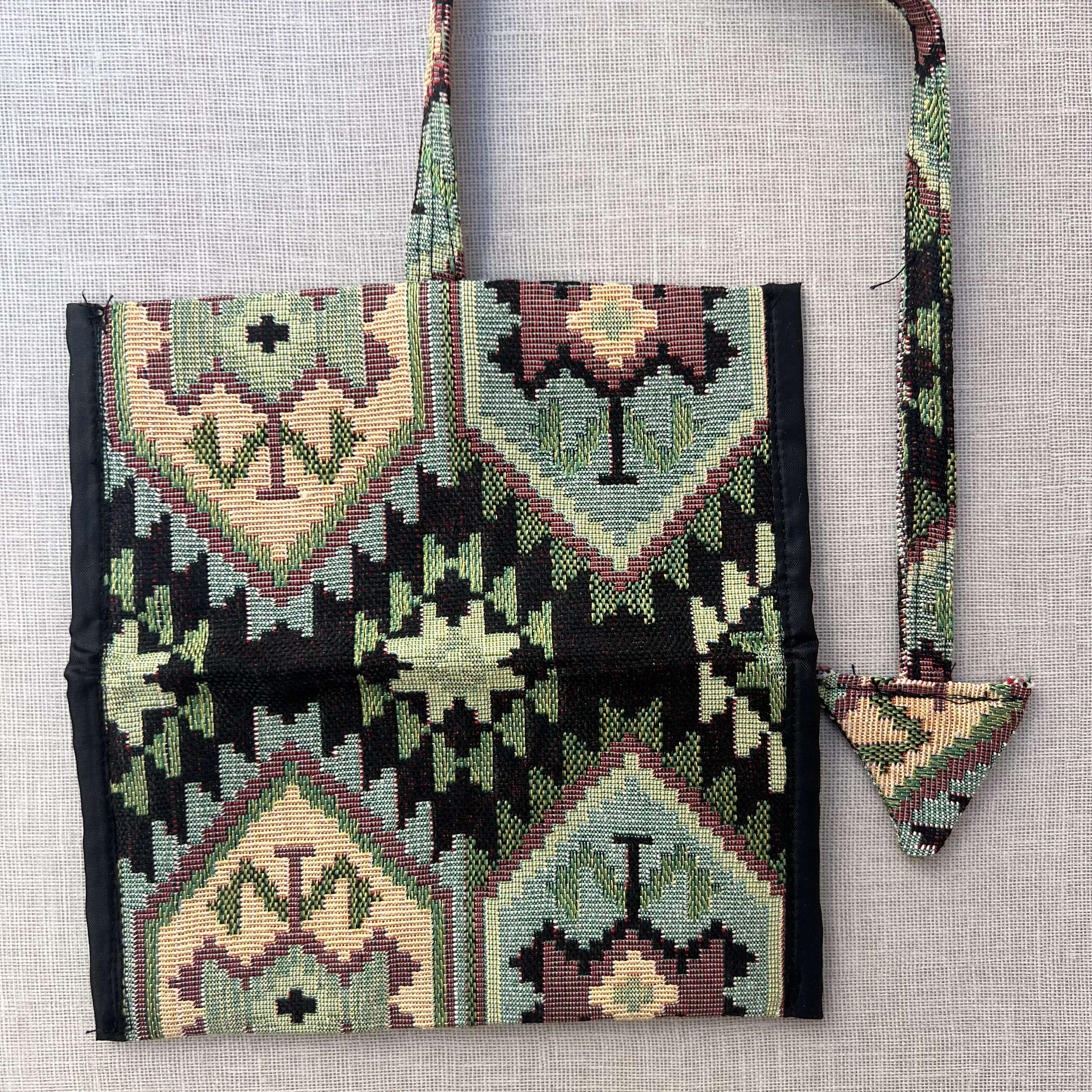 Green, Black & Earth Tone Geometric Tapestry Tobacco Pouch