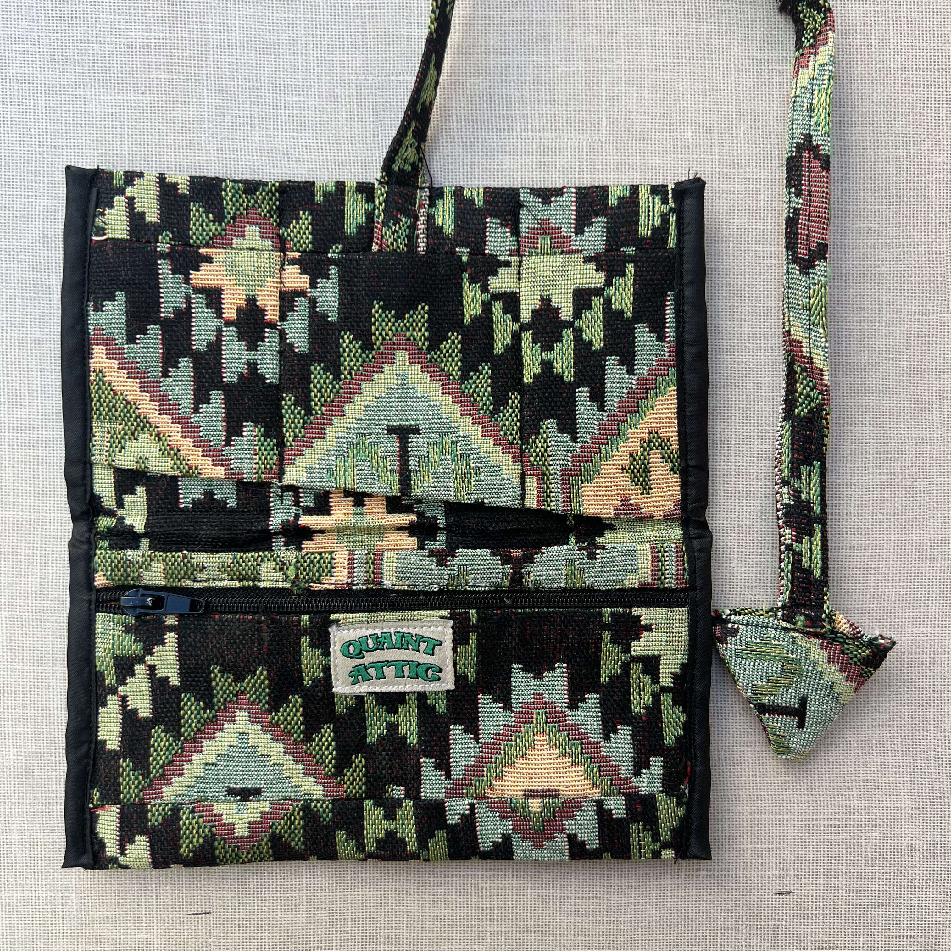 Green, Black & Earth Tone Geometric Tapestry Tobacco Pouch