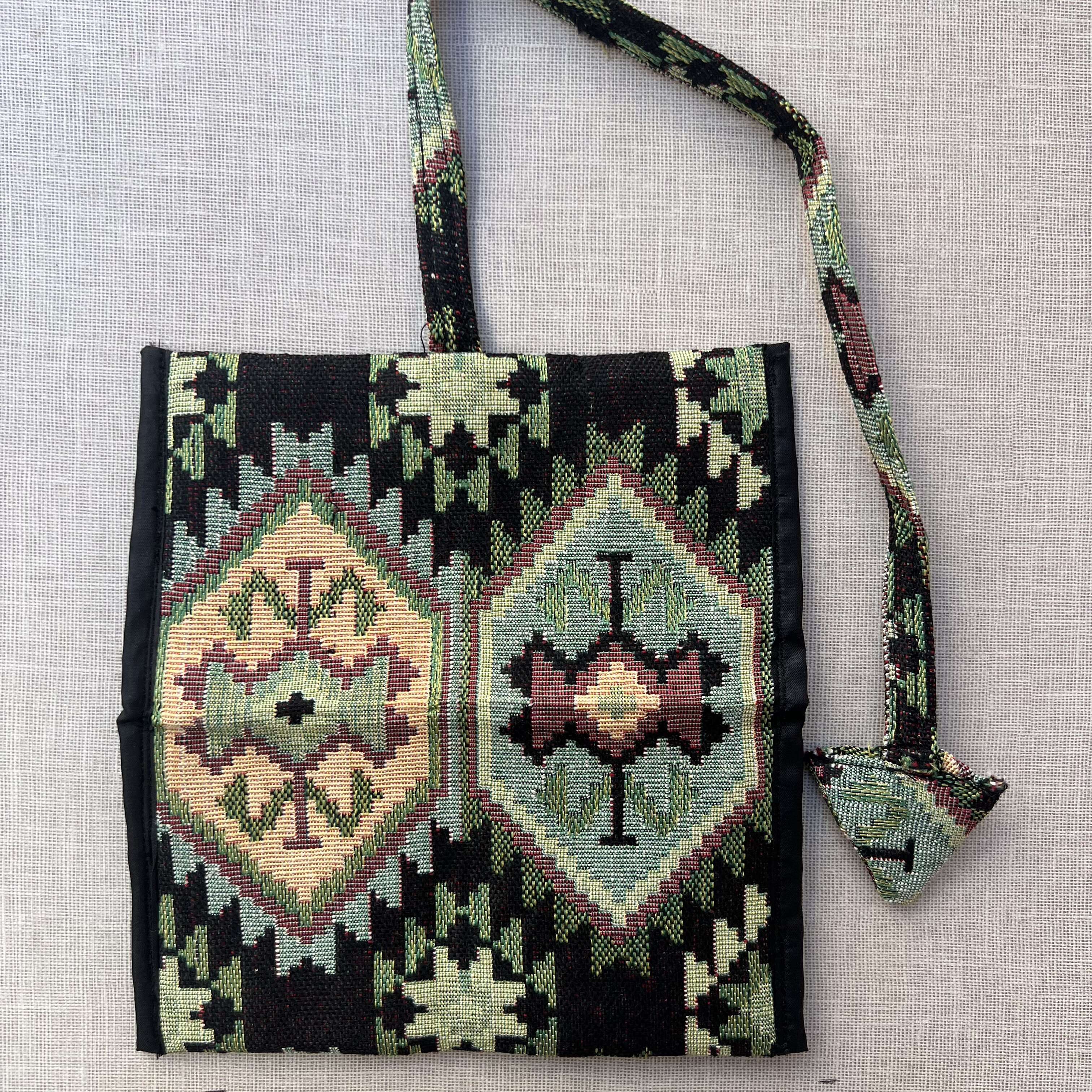 Green, Black & Earth Tone Geometric Tapestry Tobacco Pouch
