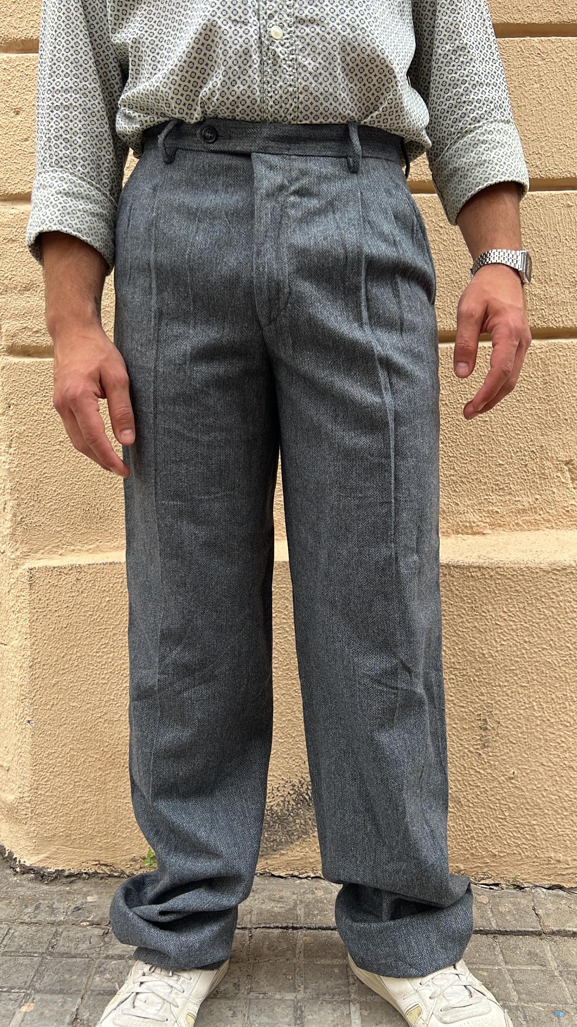 Grey Pleated Wool Pants