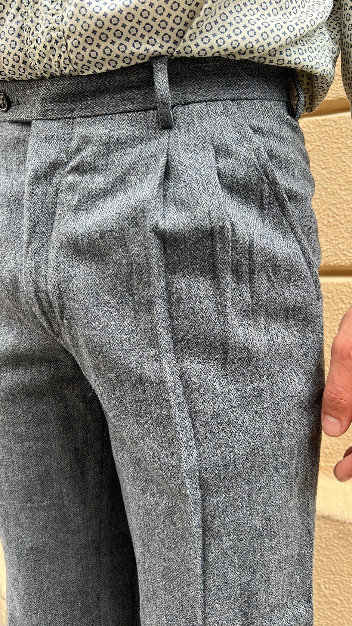 Grey Pleated Wool Pants