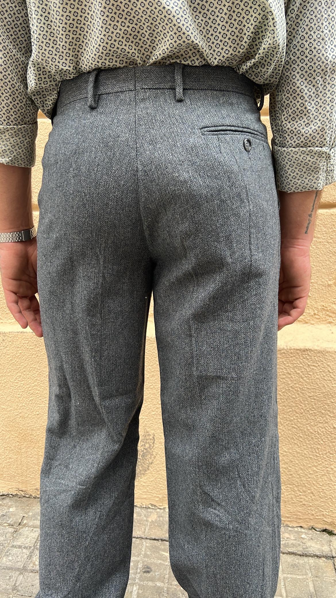 Grey Pleated Wool Pants