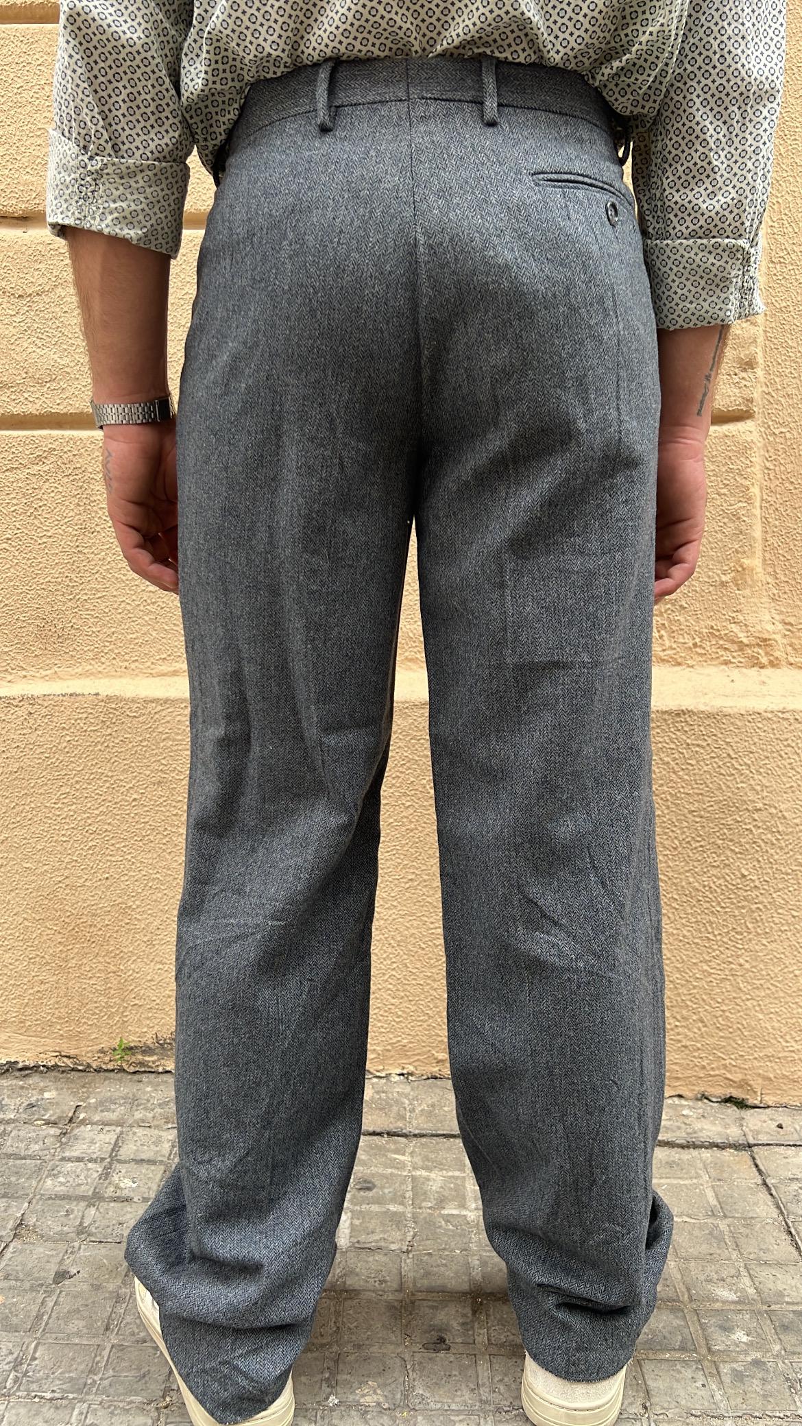 Grey Pleated Wool Pants