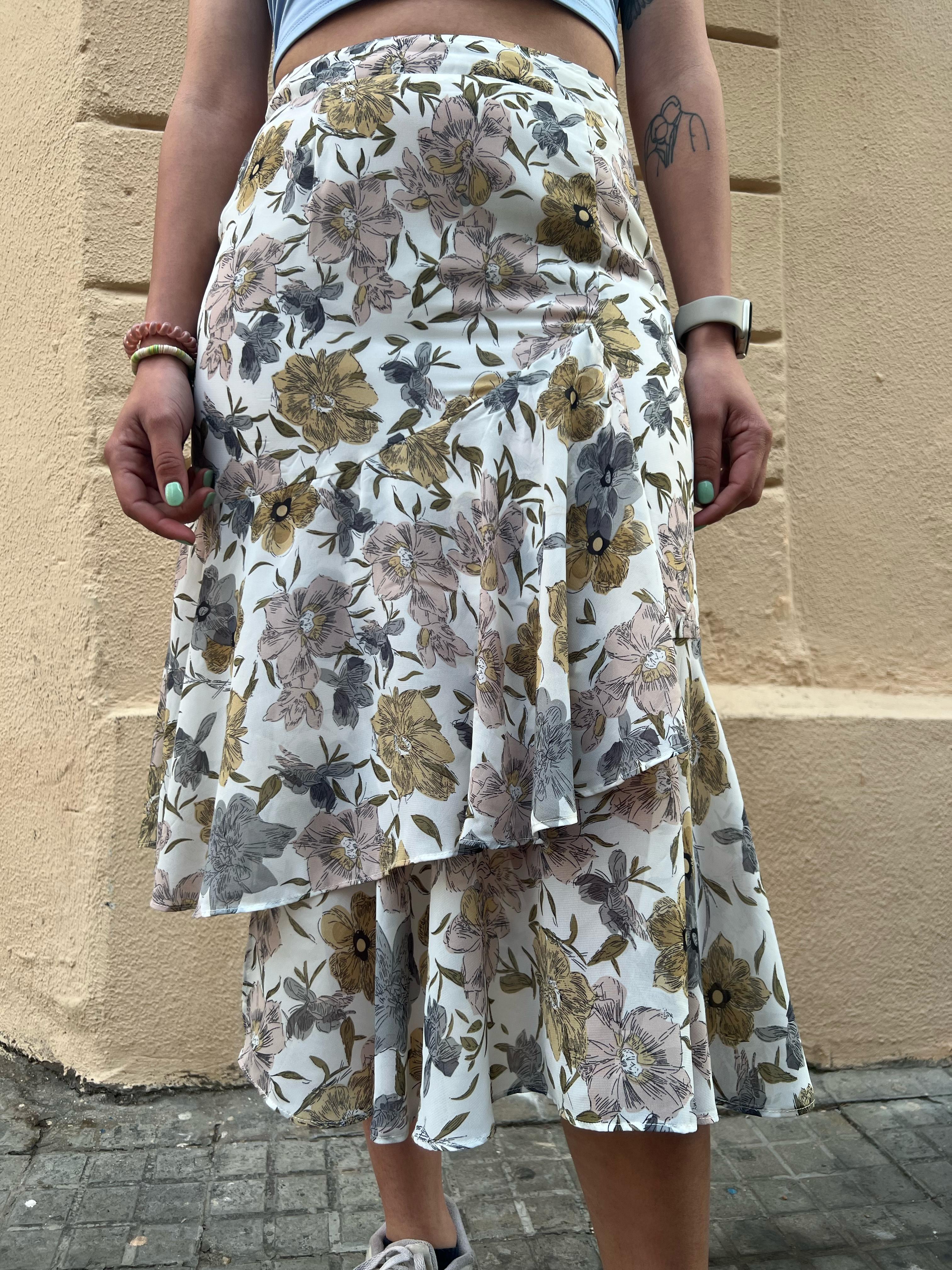Floral Print High-Waisted Ruffle Skirt