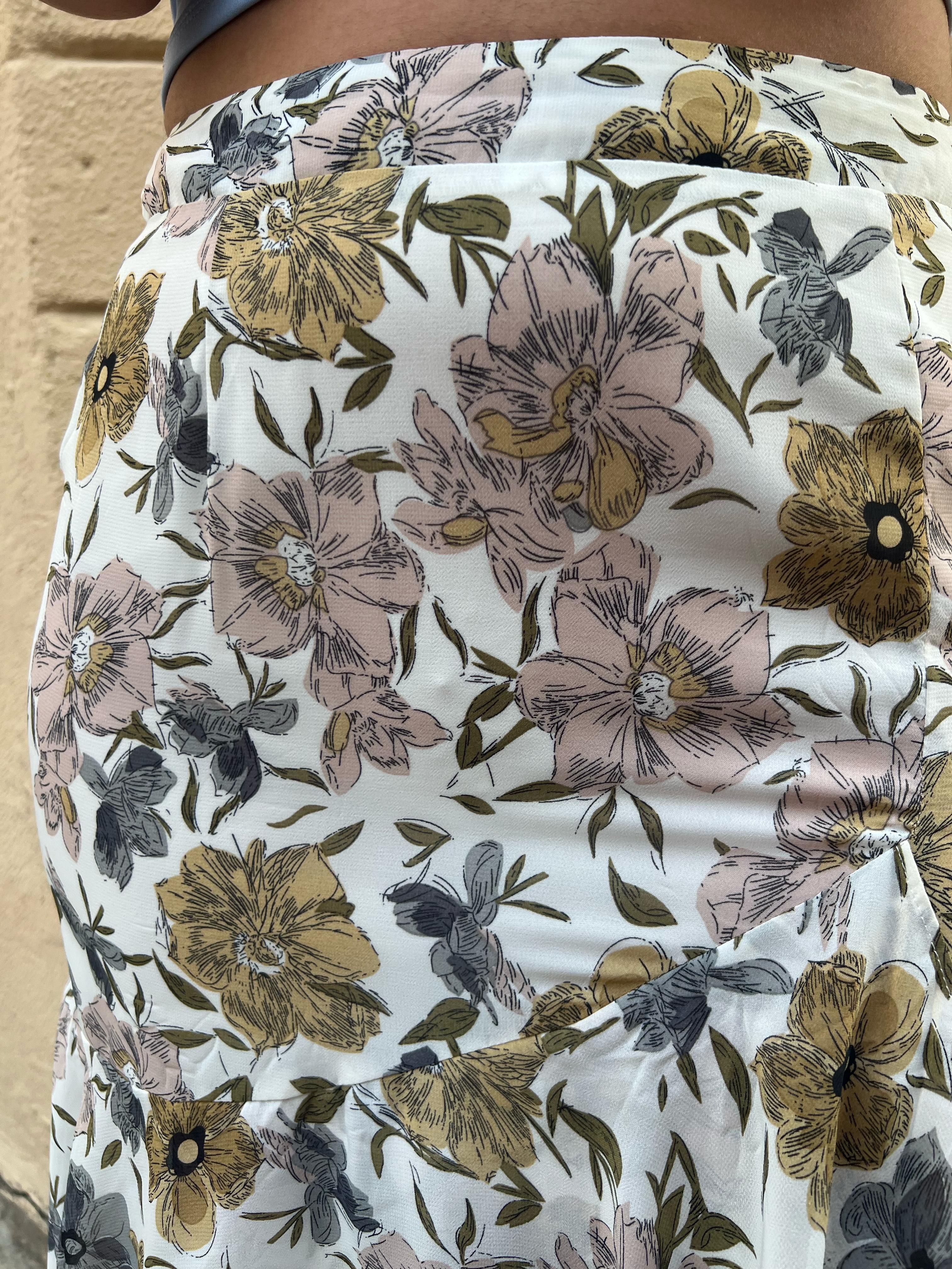 Floral Print High-Waisted Ruffle Skirt