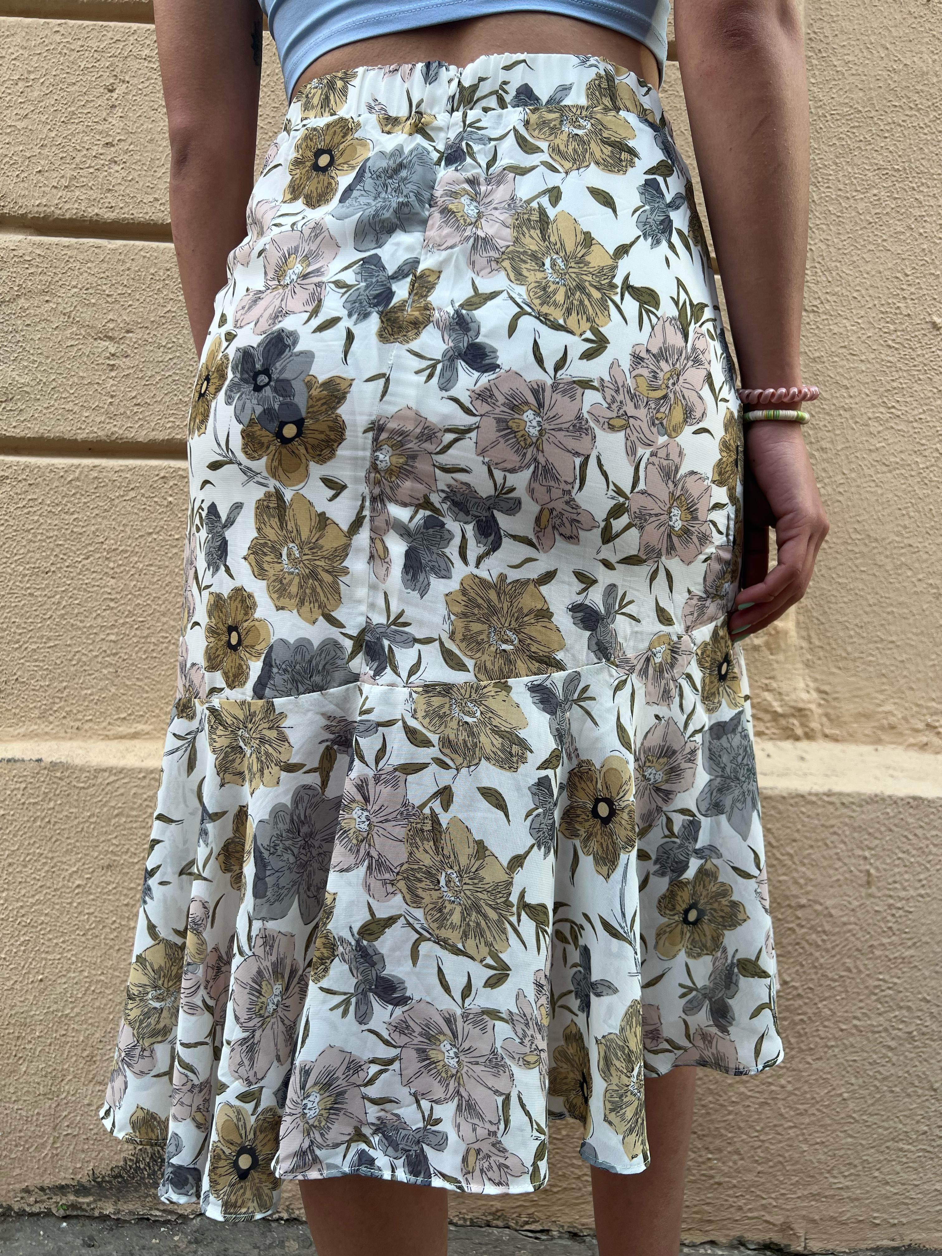 Floral Print High-Waisted Ruffle Skirt