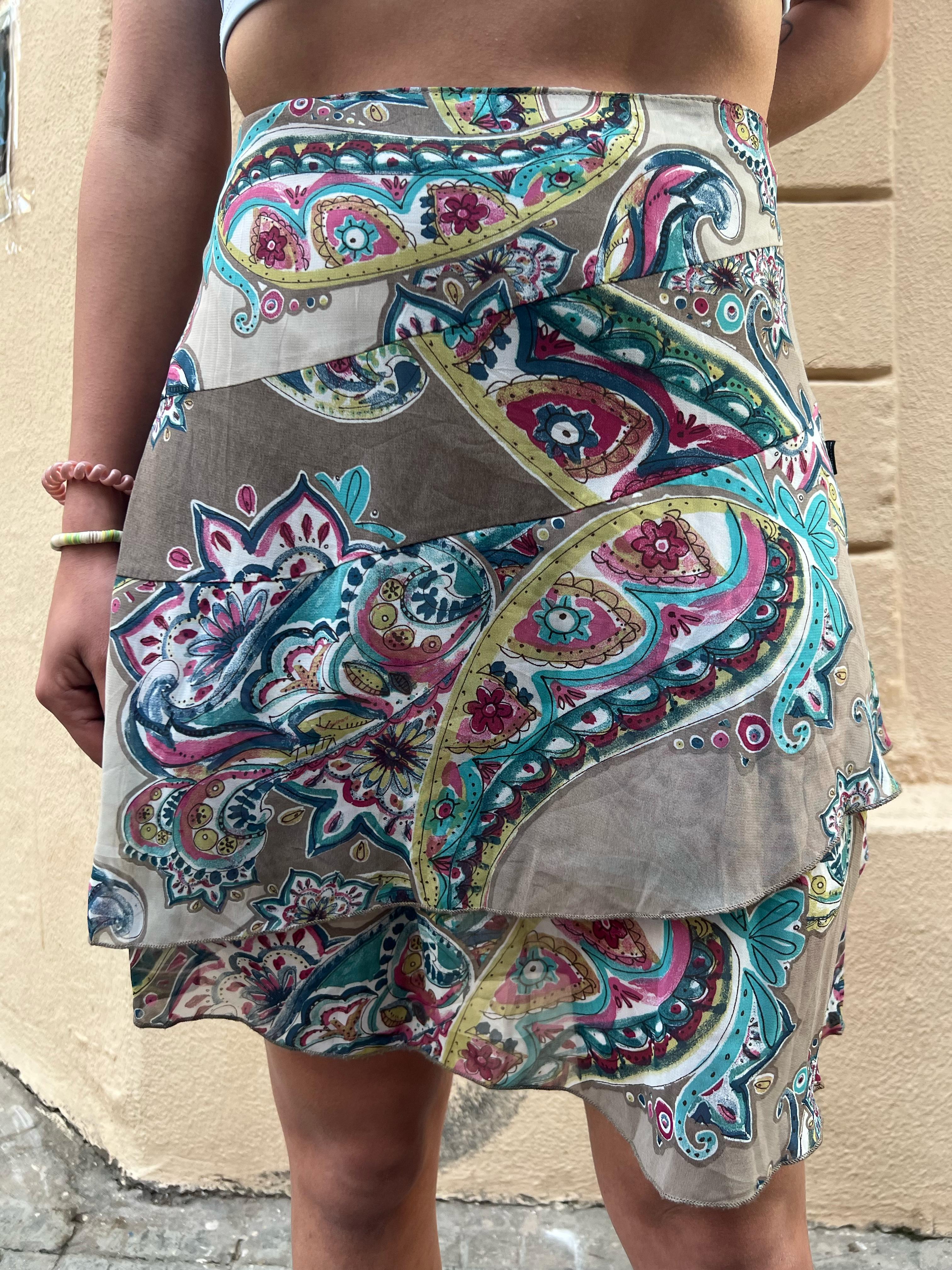 Bohemian Patchwork Ruffle Mini Skirt