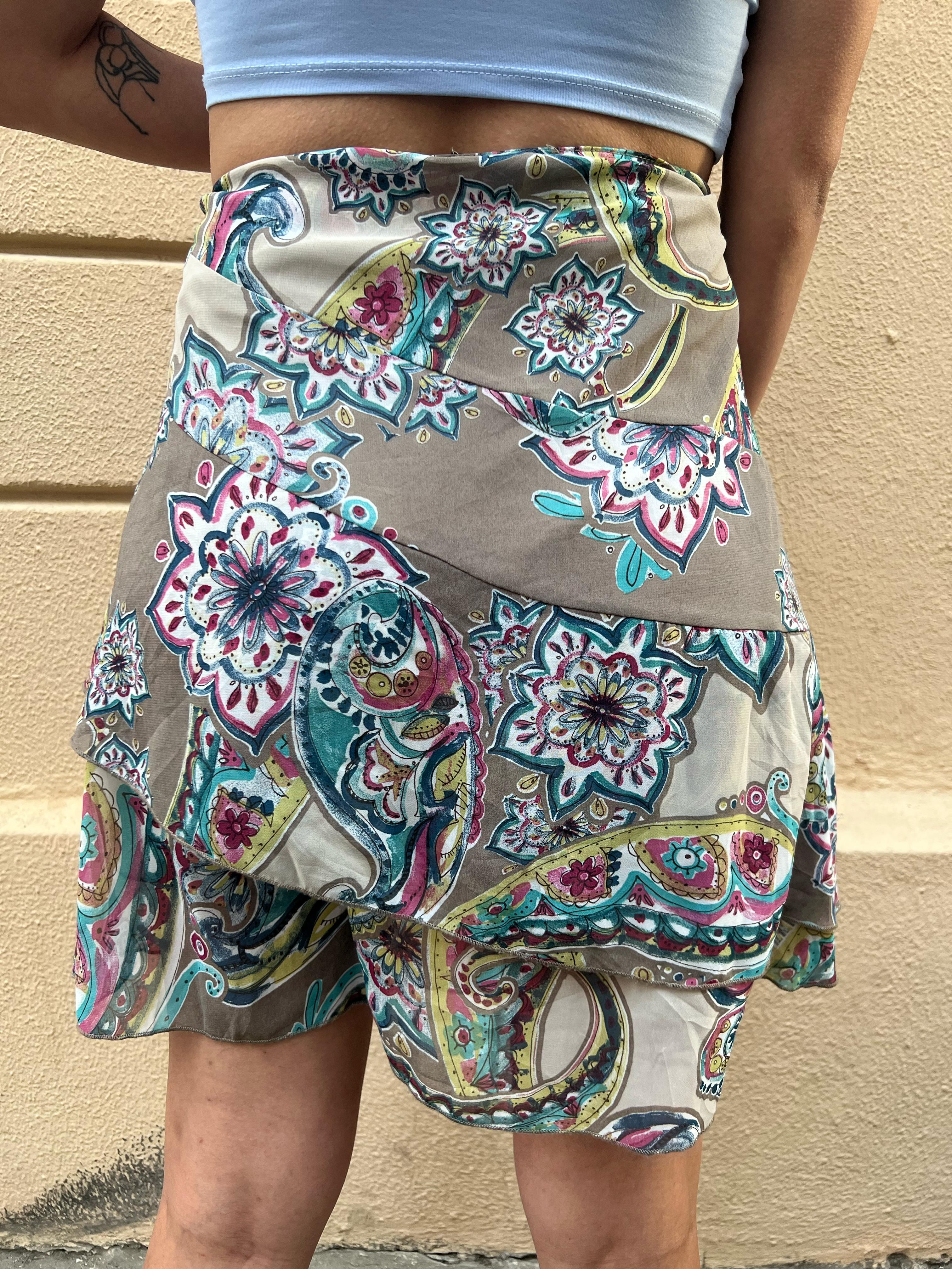 Bohemian Patchwork Ruffle Mini Skirt