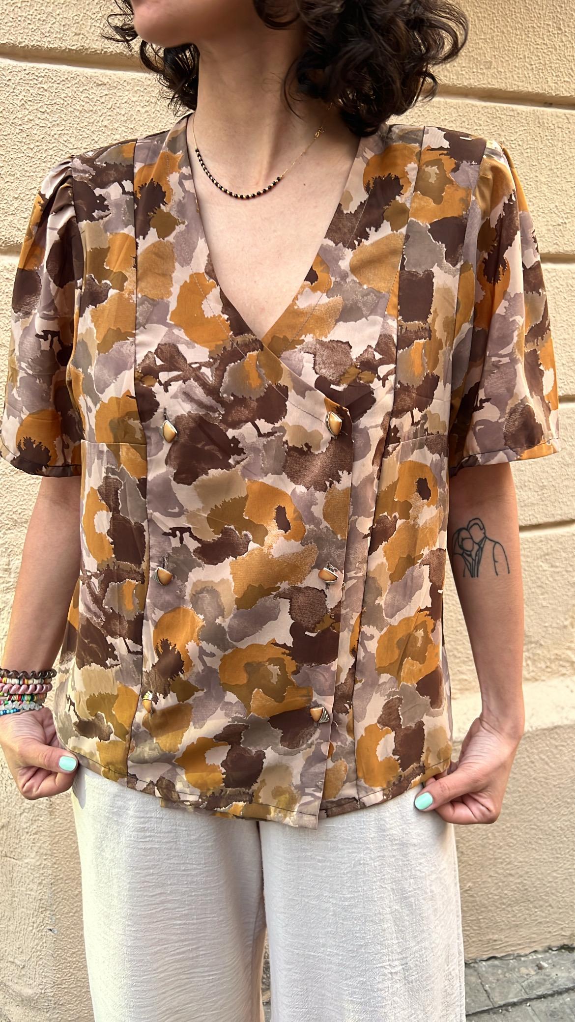 Abstract Camo Print Blouse