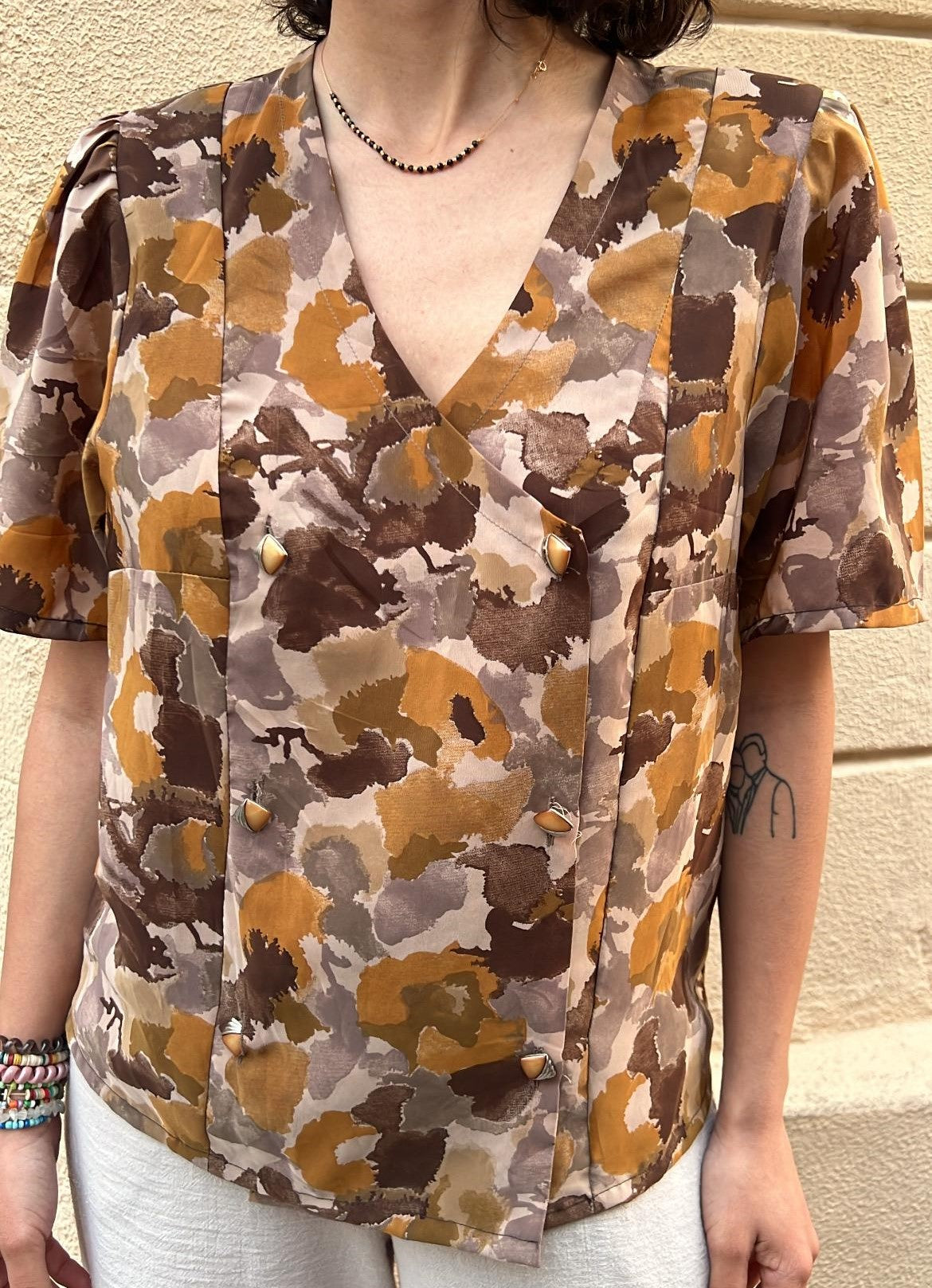 Abstract Camo Print Blouse