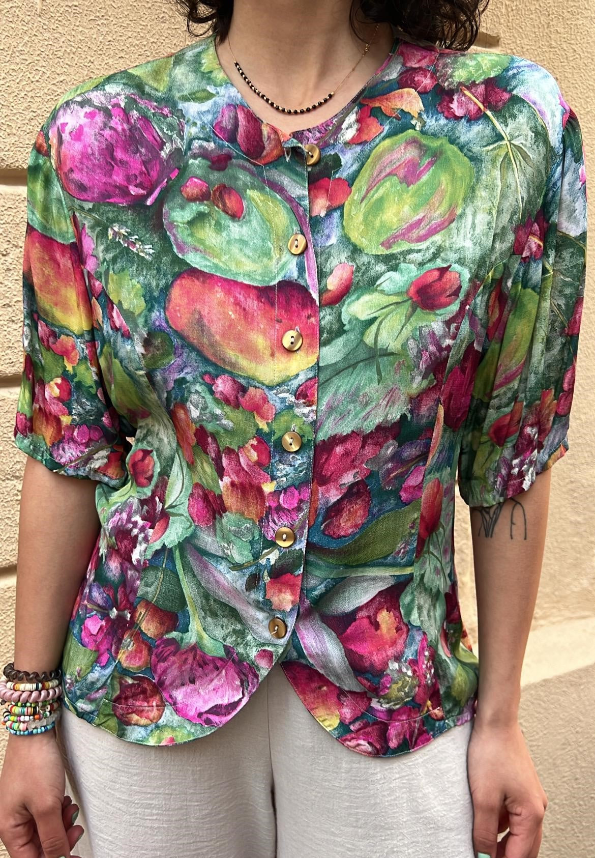 Vibrant Watercolor Floral Blouse