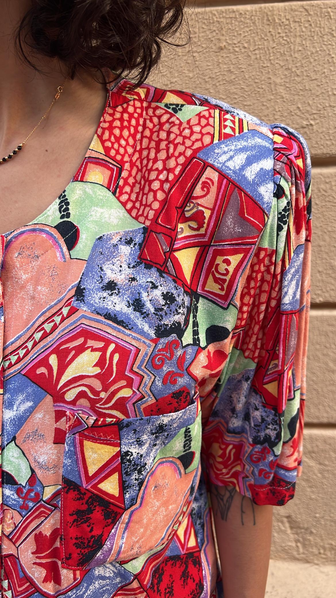 Vintage Abstract Print Blouse