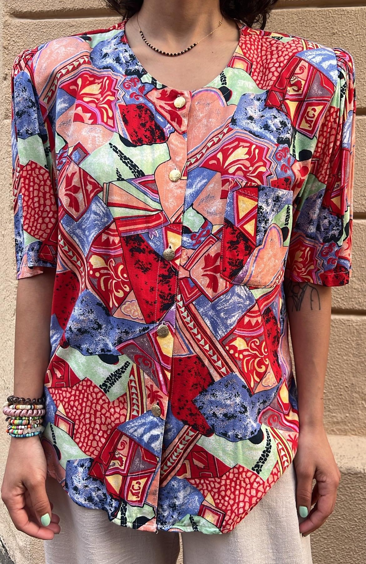 Vintage Abstract Print Blouse