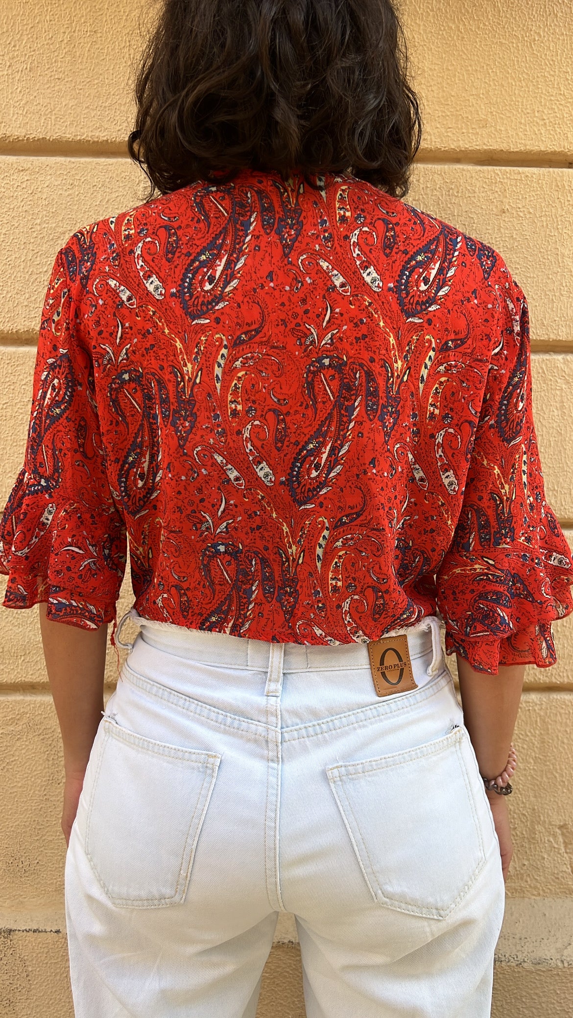 Red Paisley Tie-Front Top