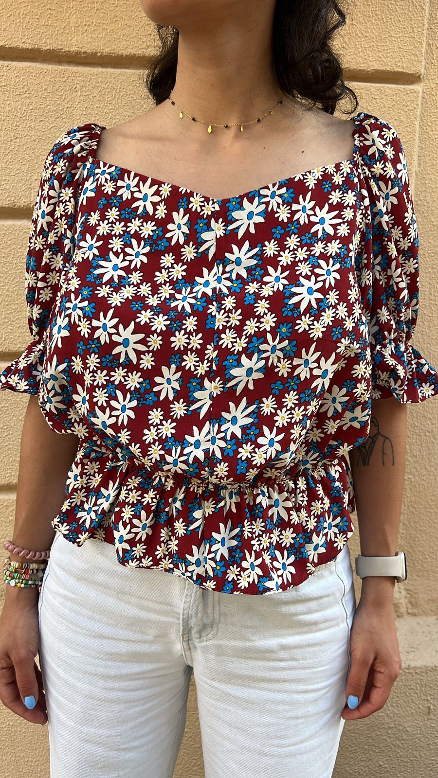 Burgundy Floral Blouse
