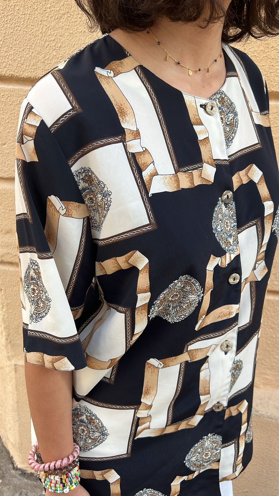 Black and White Baroque Print Blouse