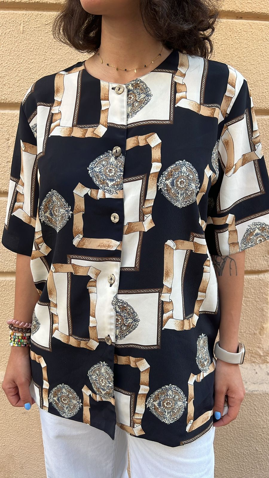 Black and White Baroque Print Blouse
