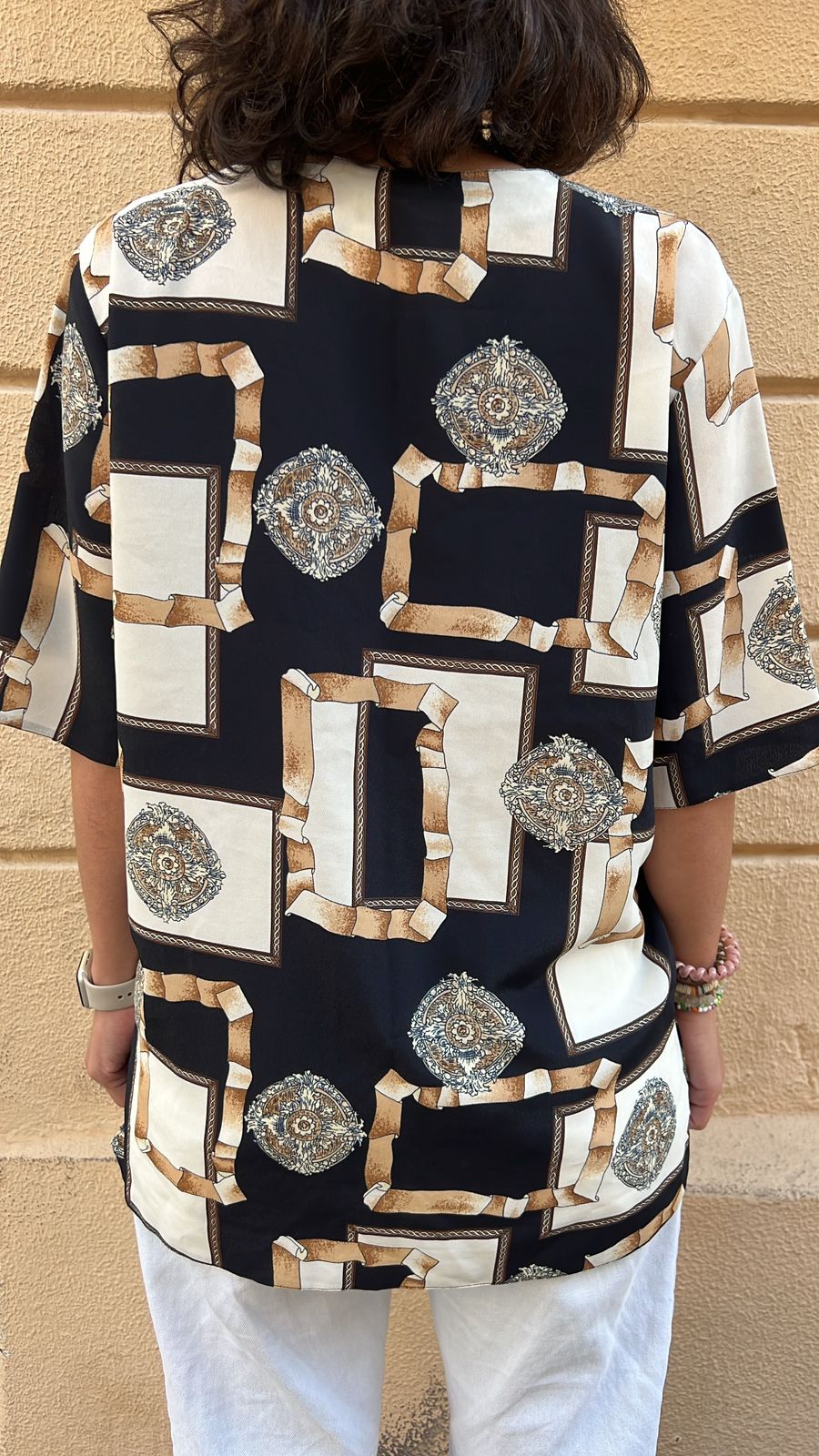 Black and White Baroque Print Blouse