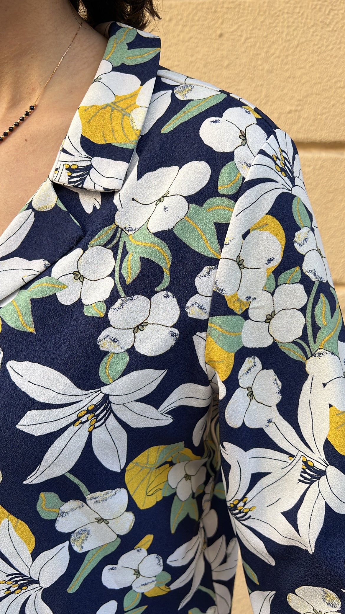 Navy Blue Tropical Floral Blouse