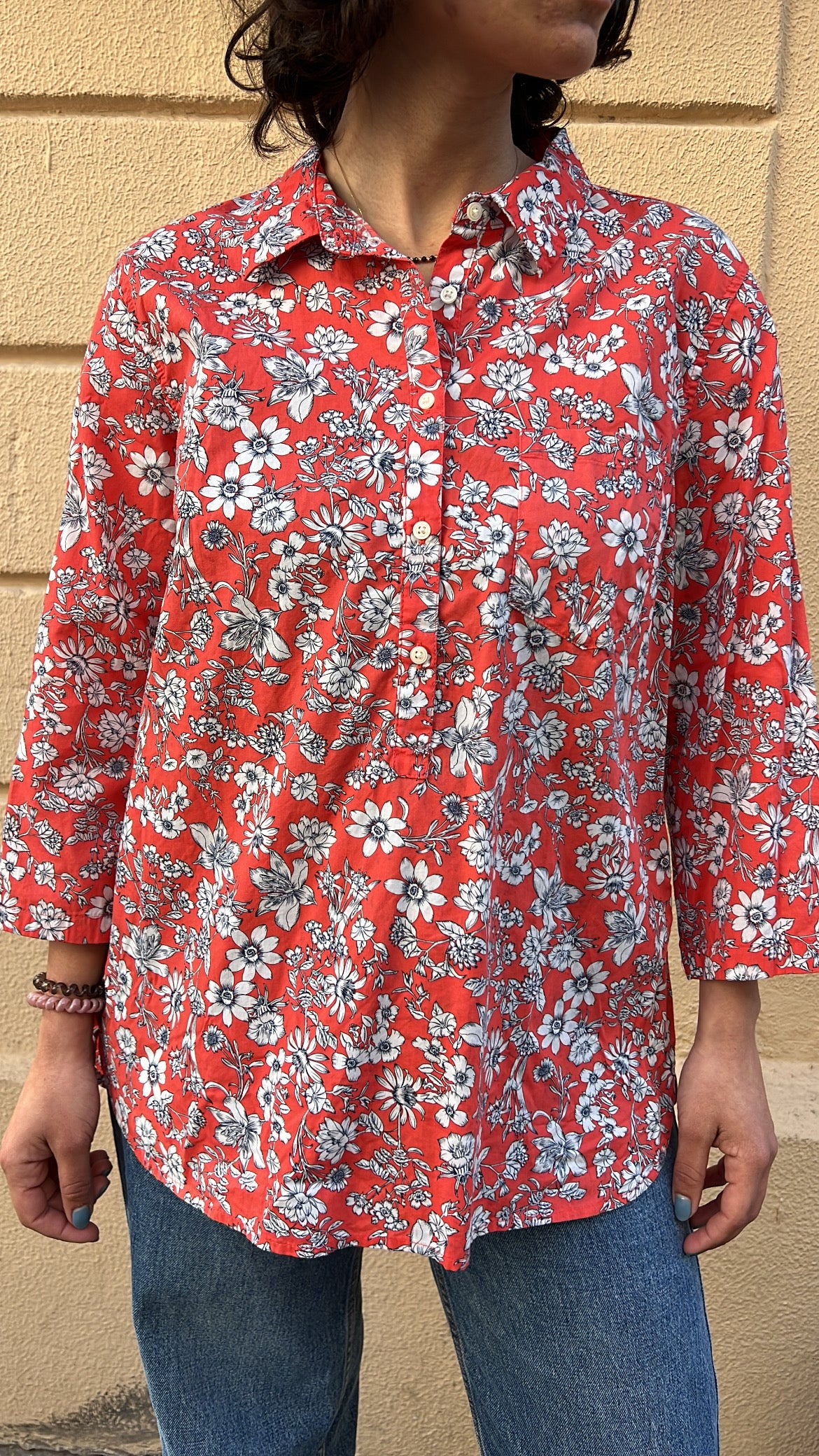 Red and White Floral Tunic Blouse