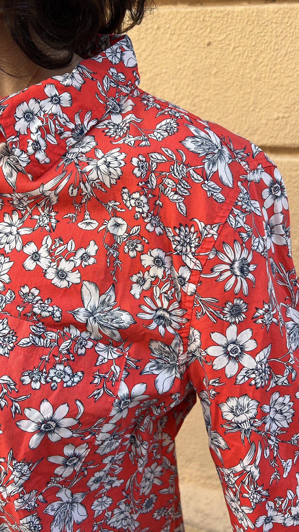 Red and White Floral Tunic Blouse