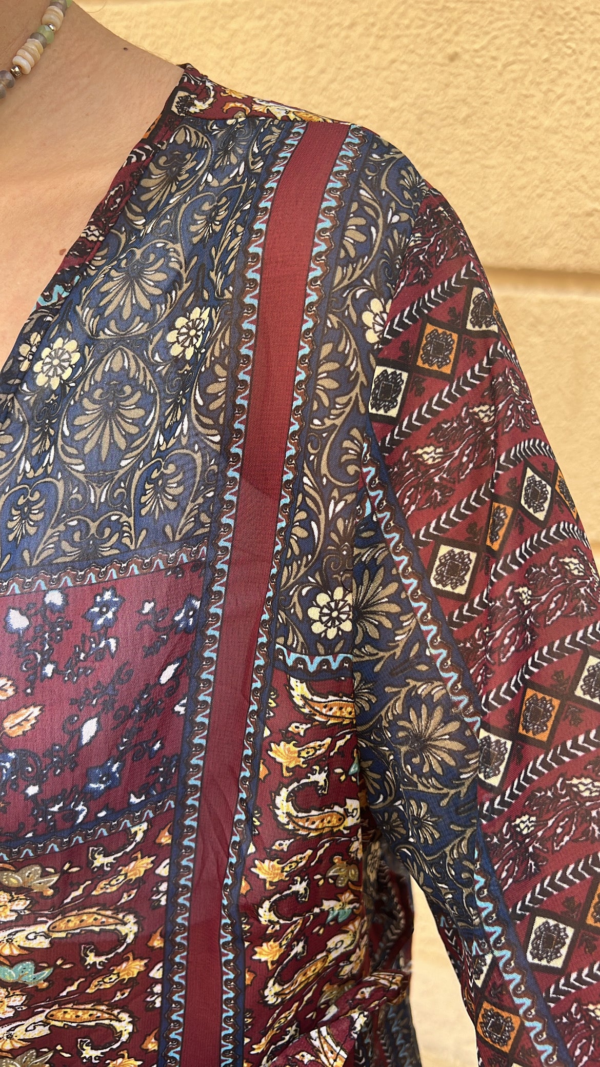 Bohemian Patchwork V-Neck Blouse