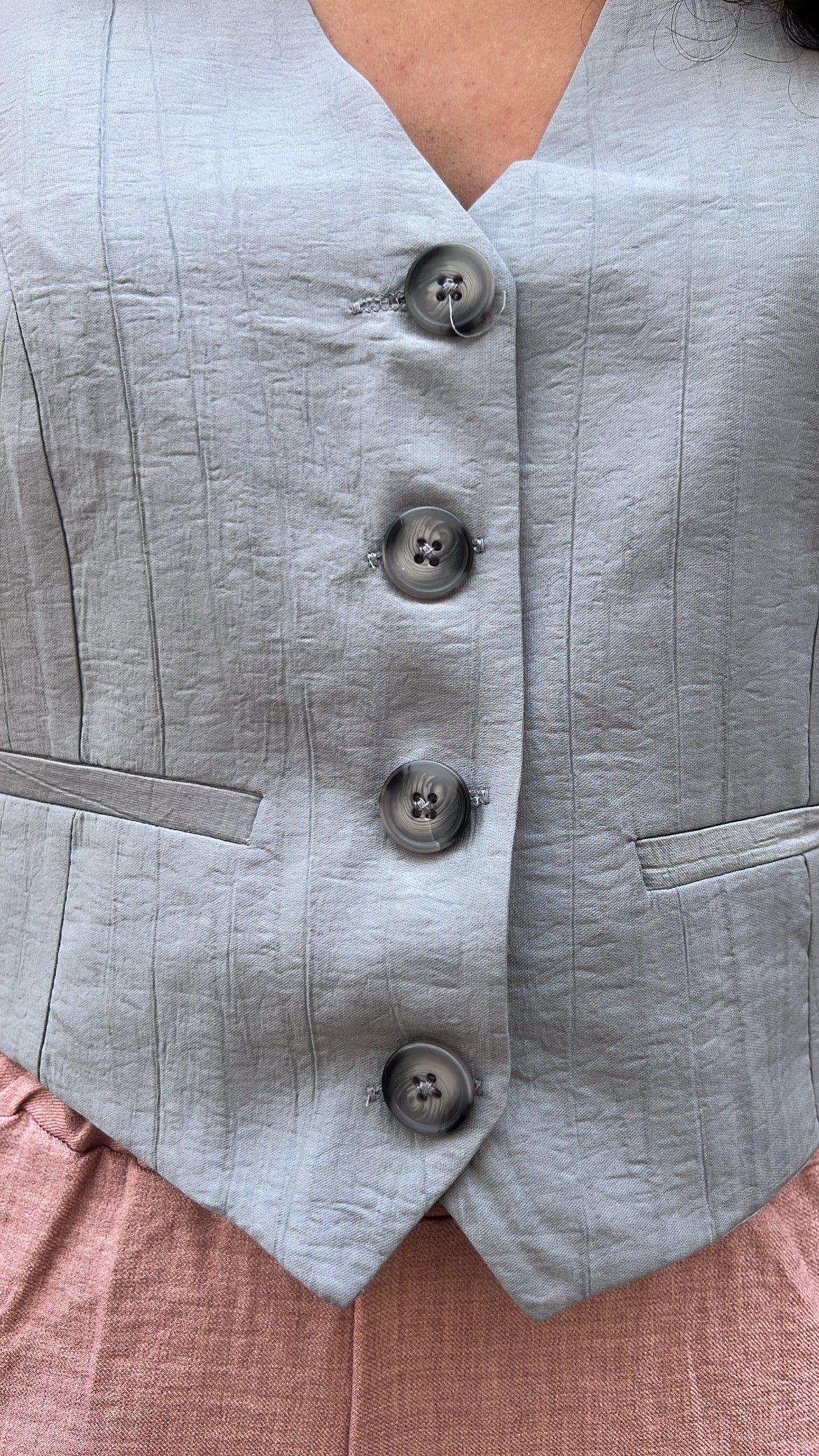 Pastel Grey-Blue Textured Plissé Vest