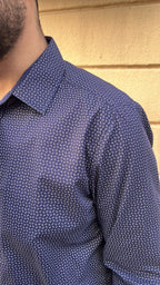 Navy Blue Geometric Micro-Print Shirt