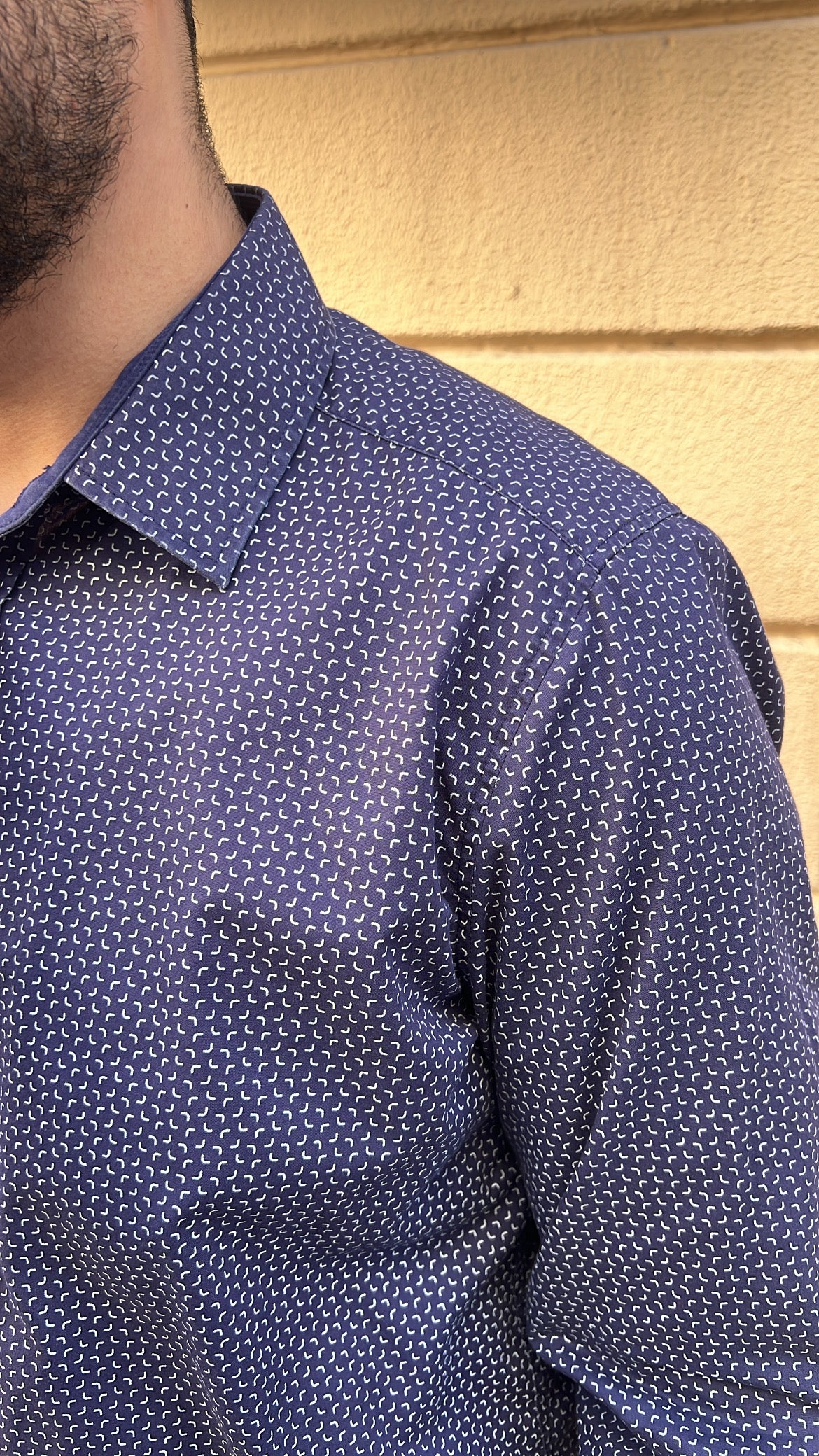 Navy Blue Geometric Micro-Print Shirt