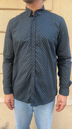 Navy Blue Diamond Micro-Geometric Print Shirt