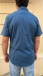 Teal Blue with Geometric Micro-Pattern Shirt