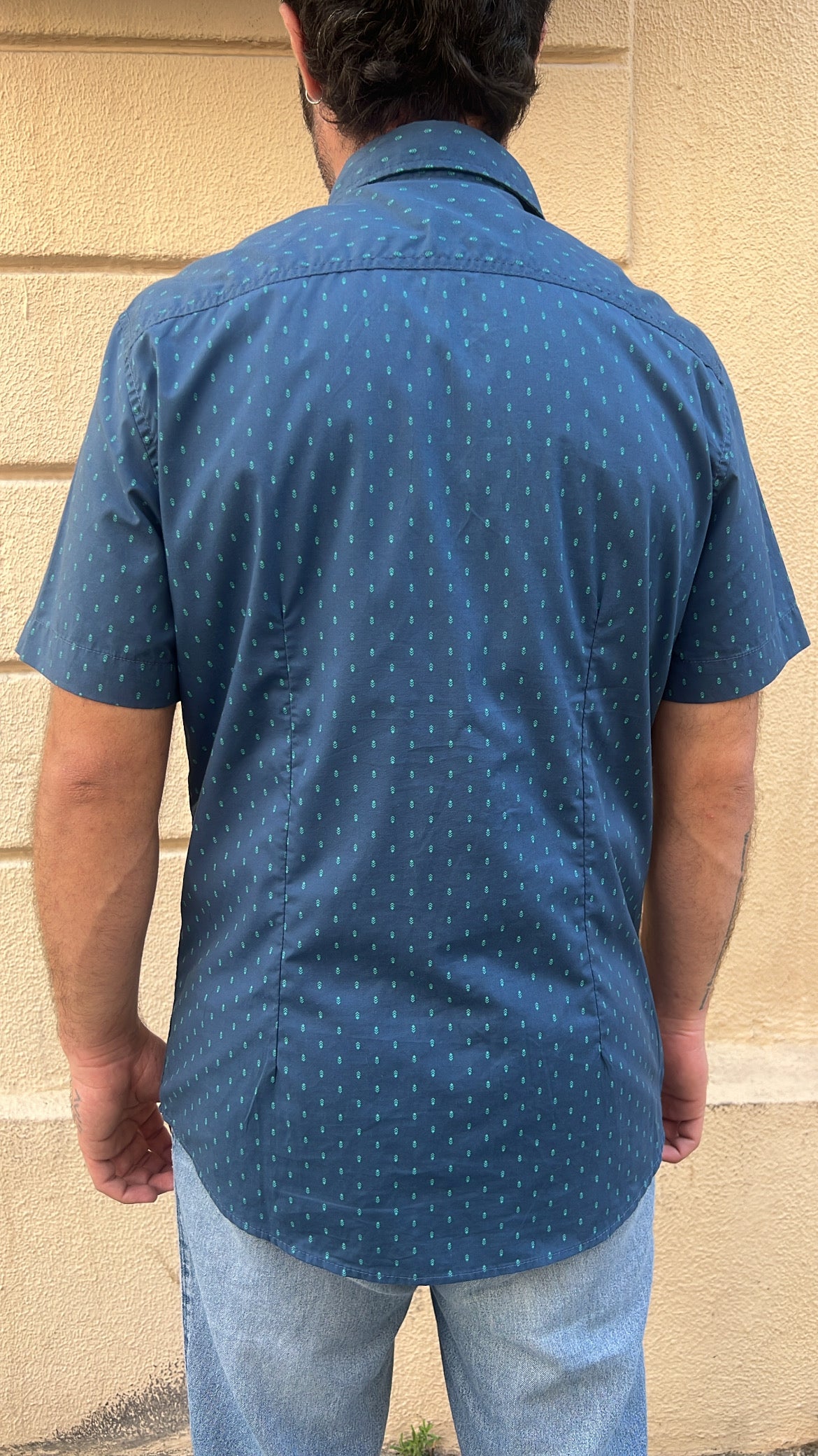 Teal Blue with Geometric Micro-Pattern Shirt