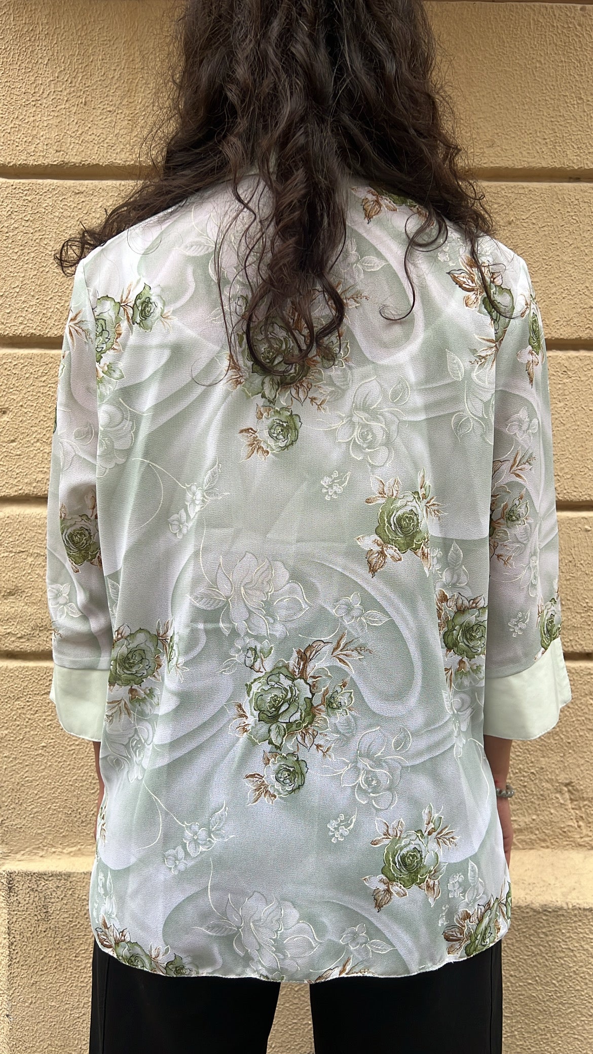Mint Green Floral Open Front Sheer Blouse