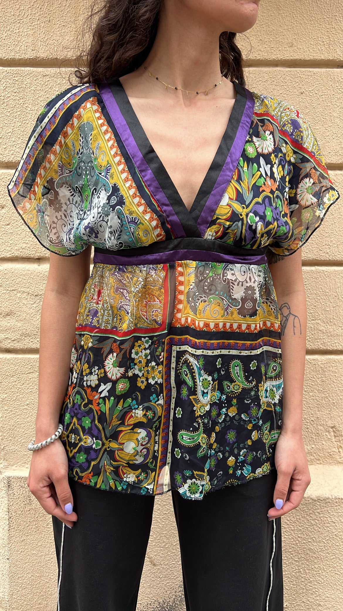 Silk Trim Paisley Patchwork Blouse