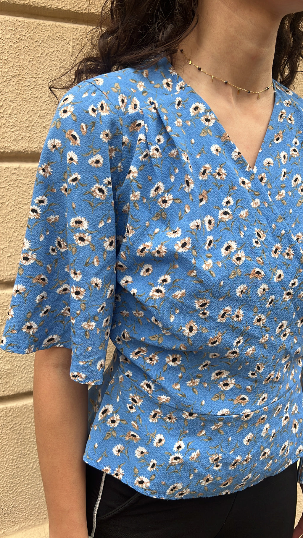 Ditsy Floral Blue Wrap Top