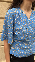 Ditsy Floral Blue Wrap Top