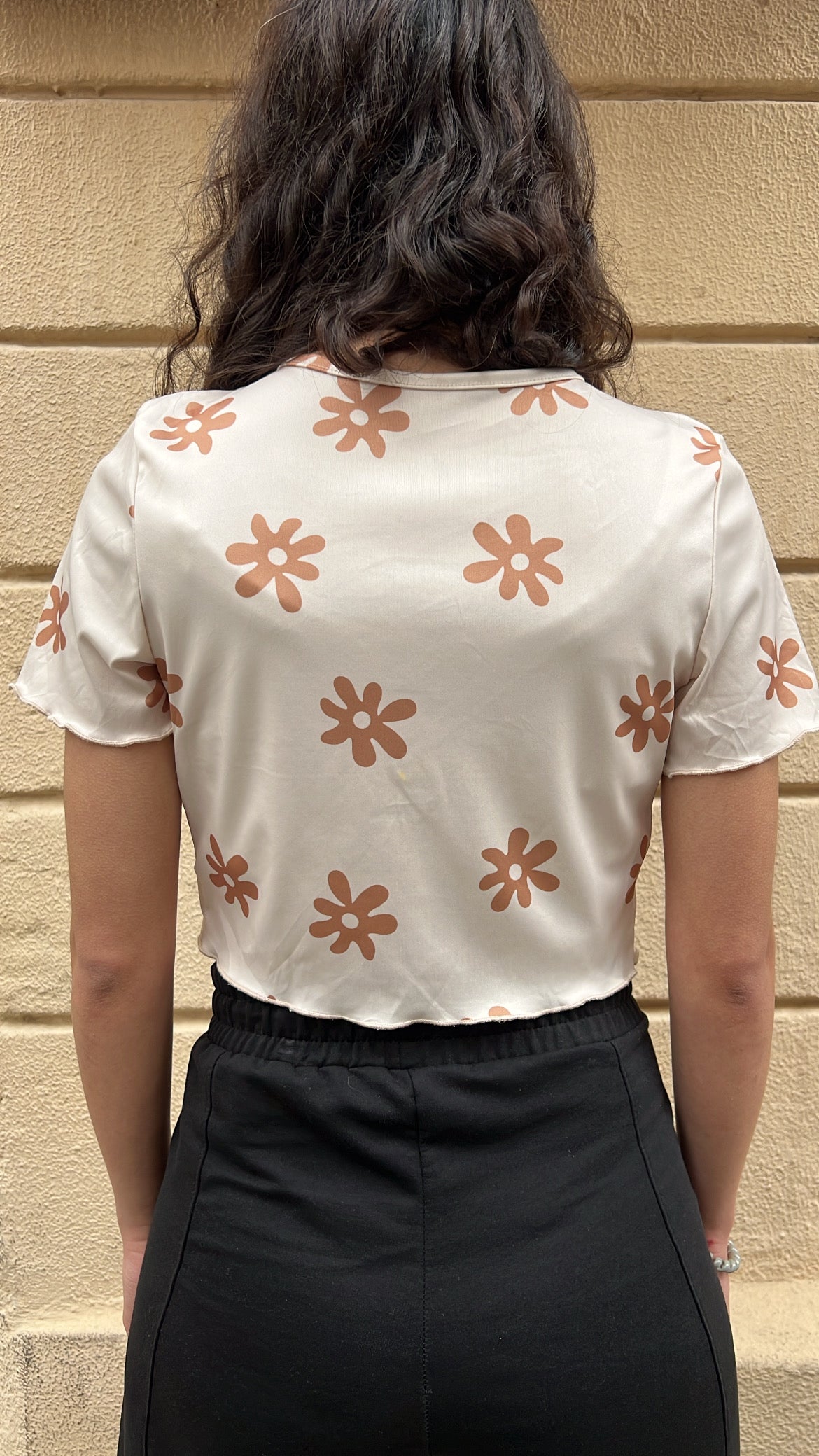 Retro Floral Tie Front Crop Top