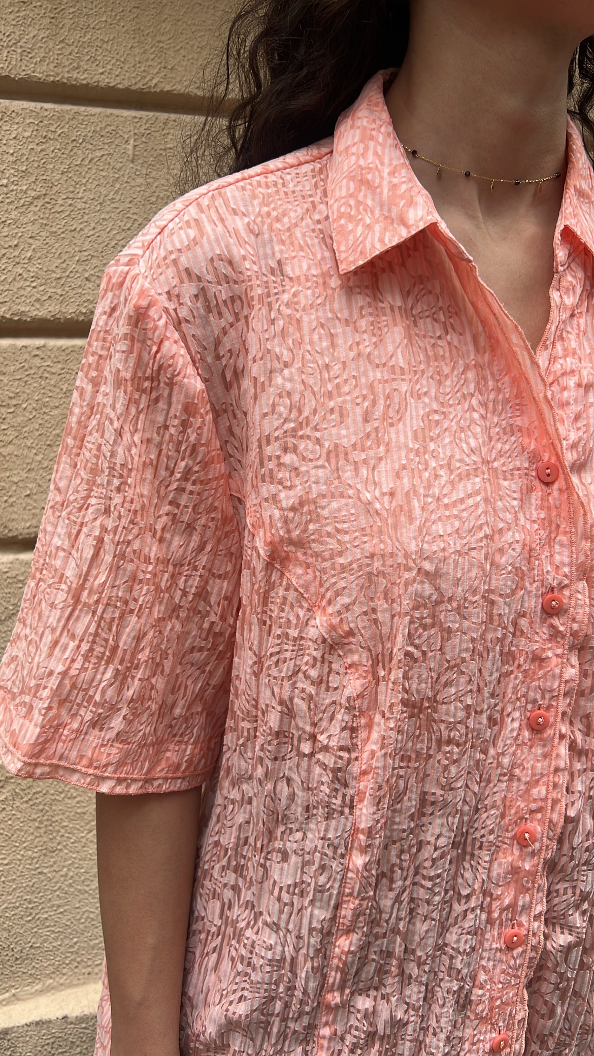 Peach Textured Floral Blouse