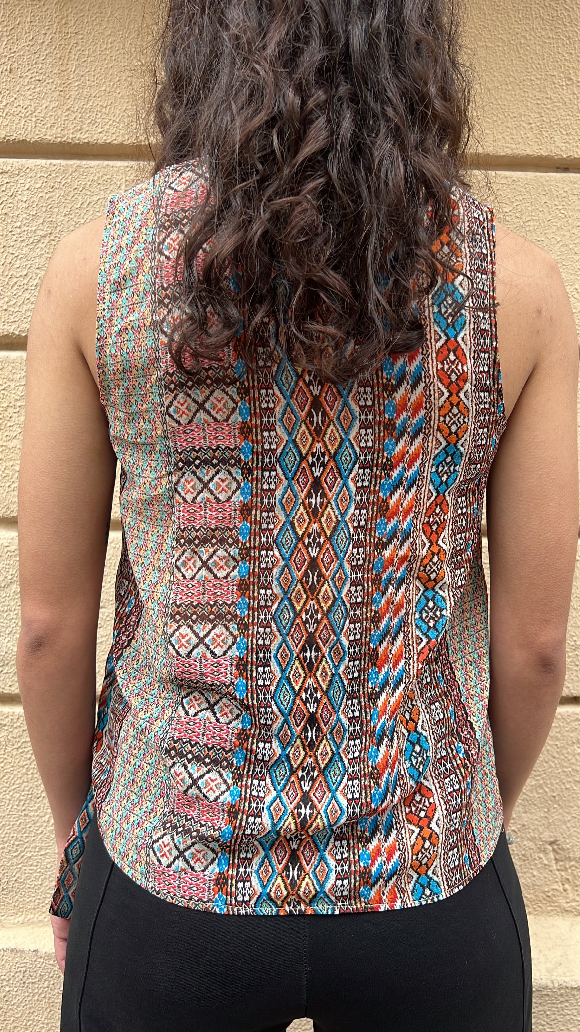 Boho Geometric Print Sleeveless Wrap Blouse