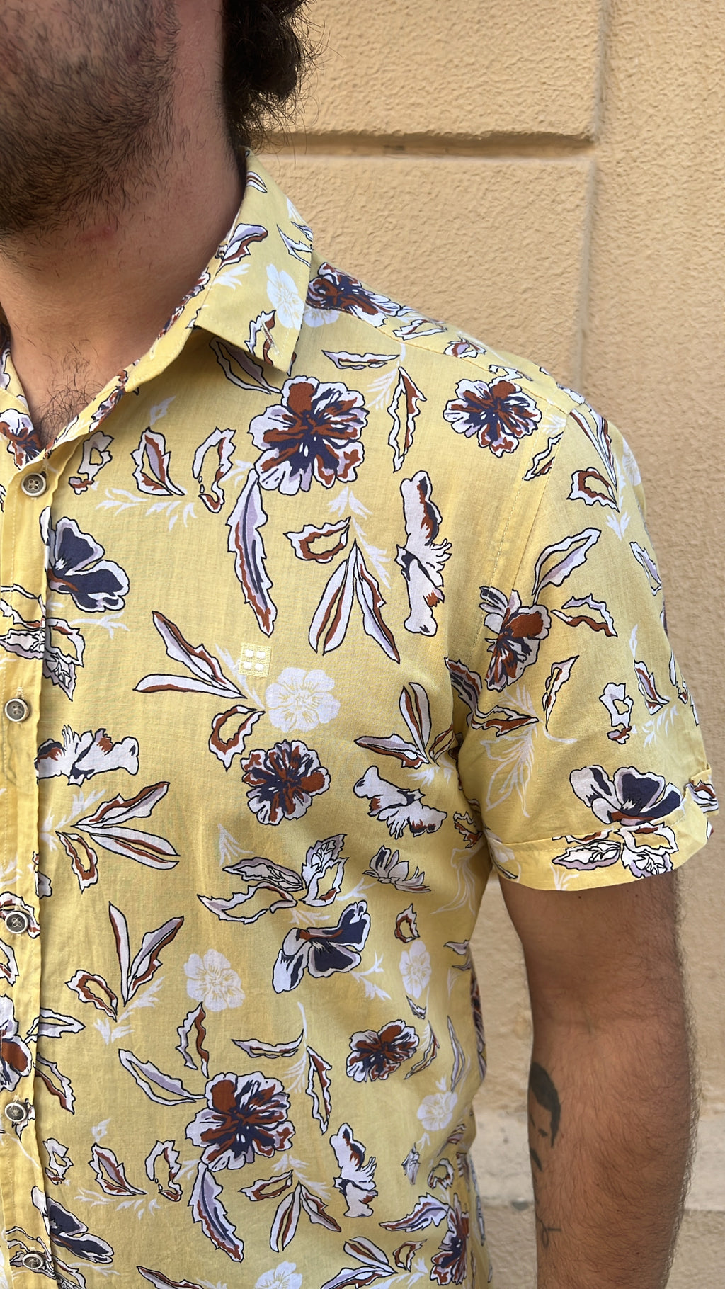 Pastel Yellow with Floral Print Shirt