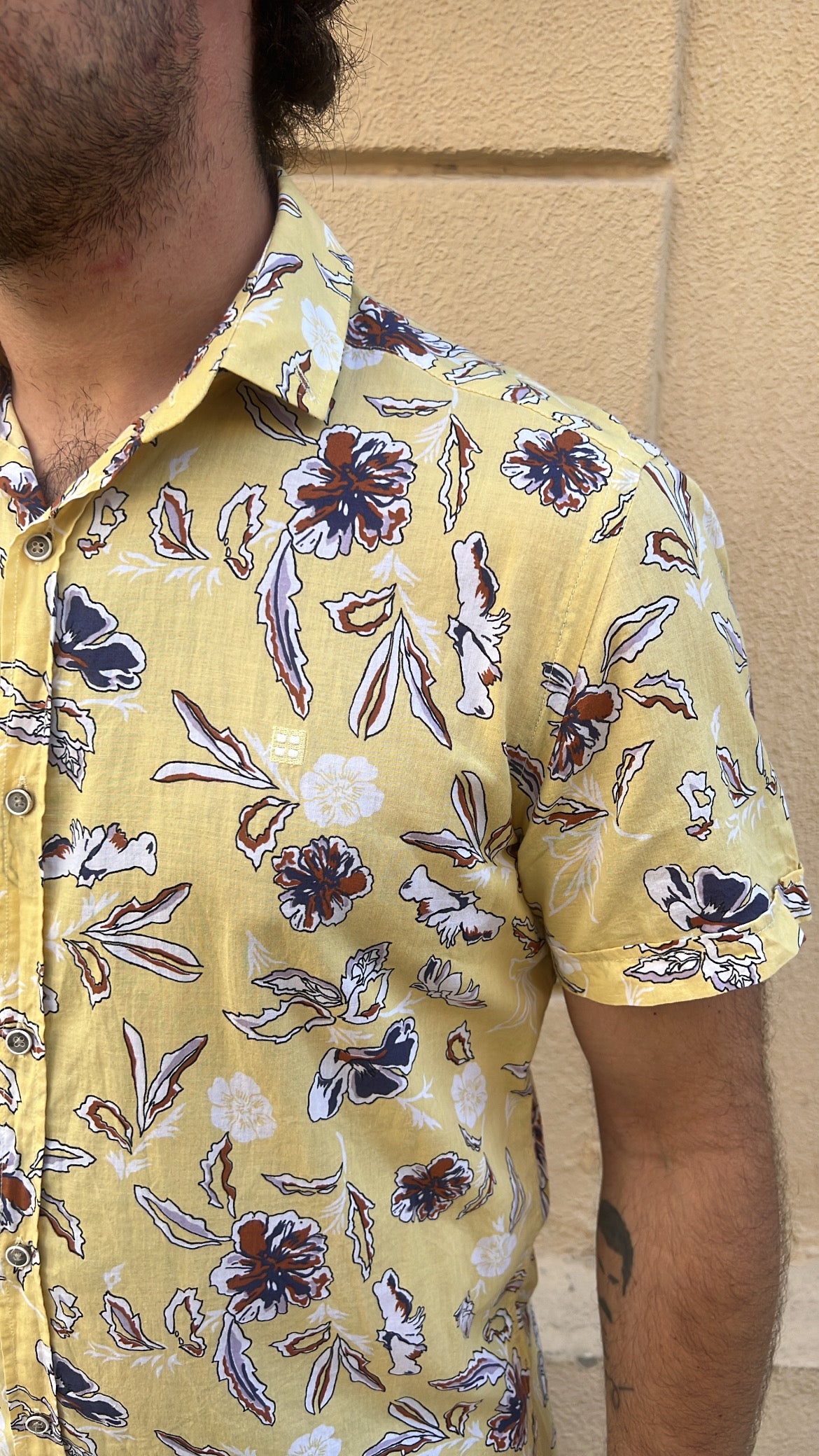 Pastel Yellow with Floral Print Shirt