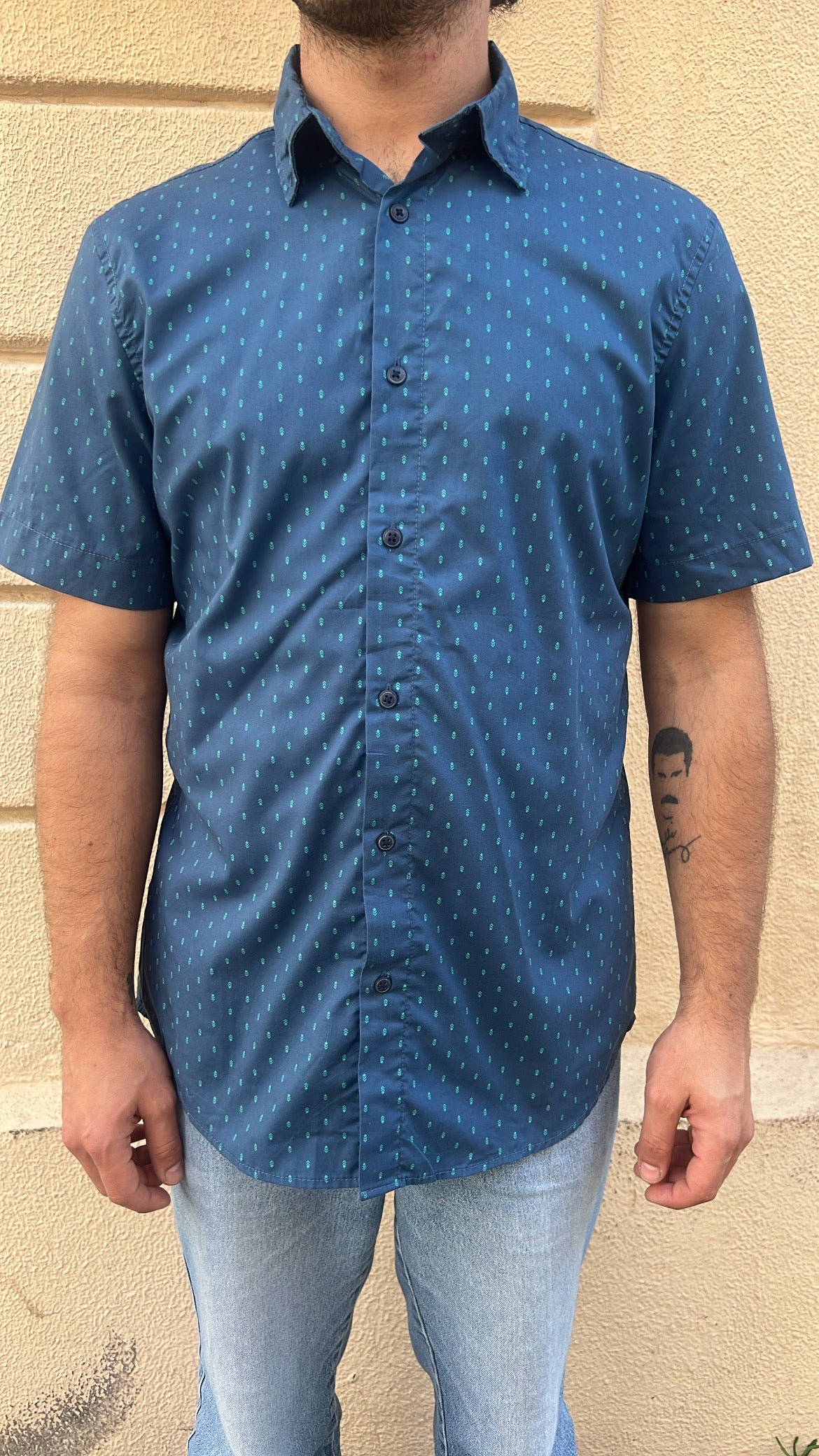 Teal Blue with Geometric Micro-Pattern Shirt