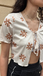 Retro Floral Tie Front Crop Top