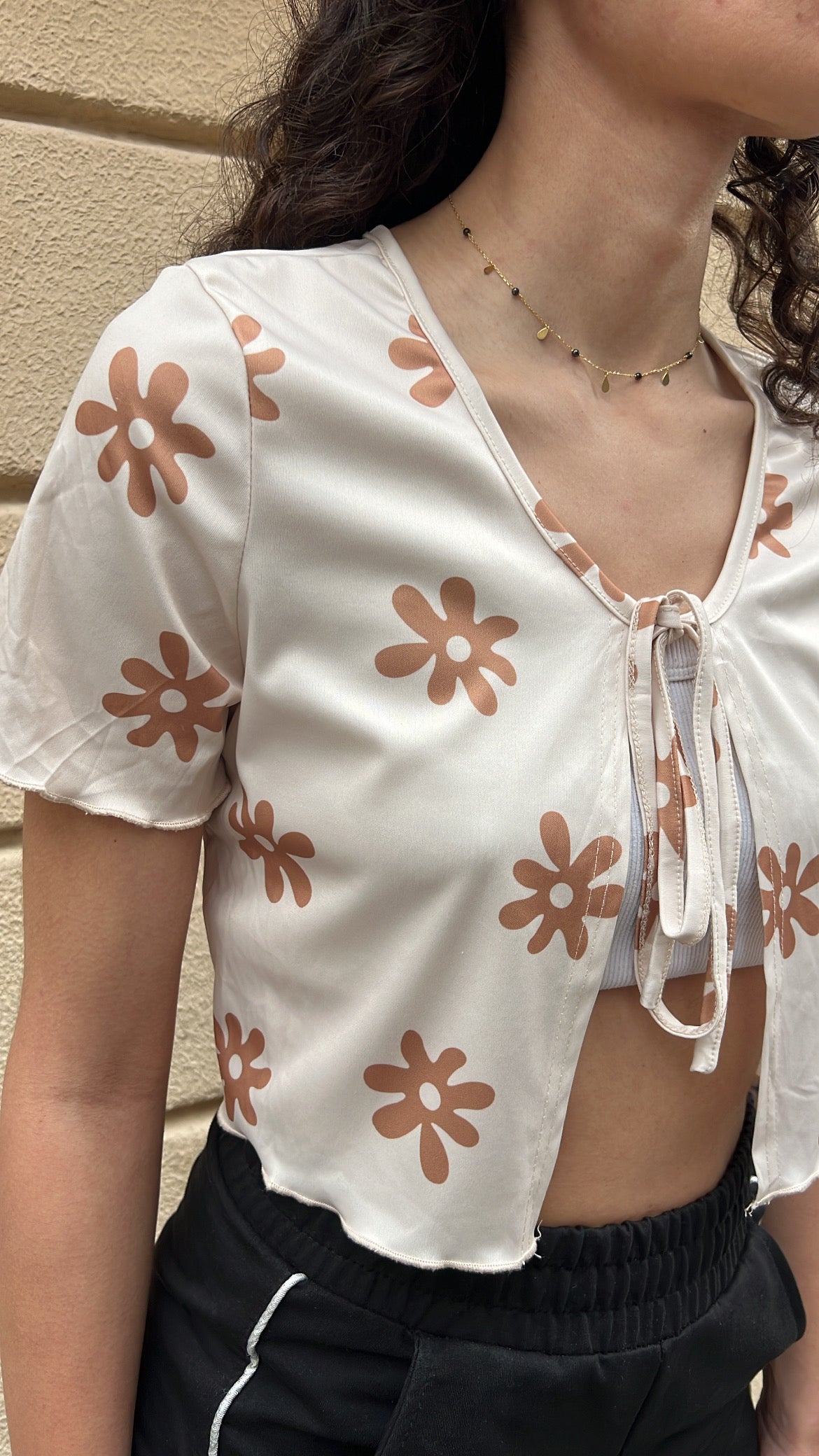 Retro Floral Tie Front Crop Top