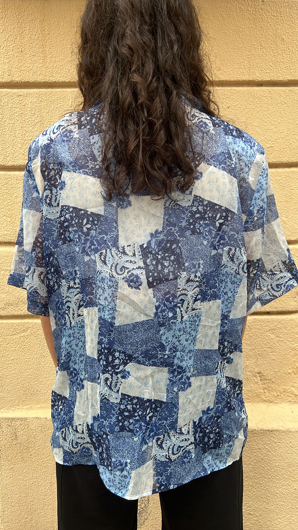 Blue Patchwork Sheer Blouse