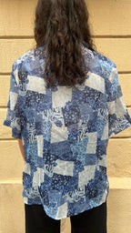 Blue Patchwork Sheer Blouse