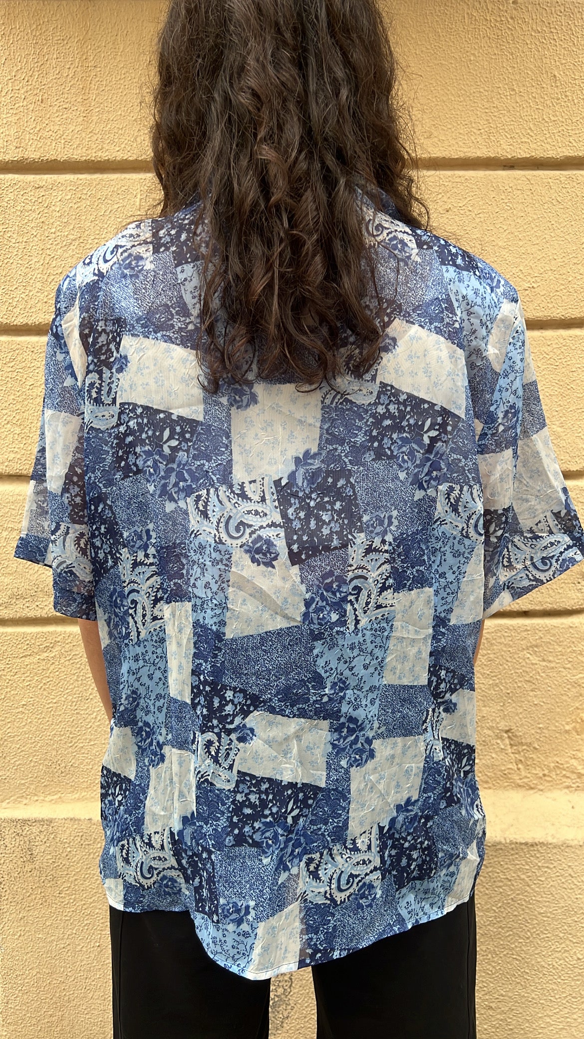 Blue Patchwork Sheer Blouse