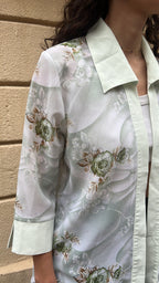 Mint Green Floral Open Front Sheer Blouse