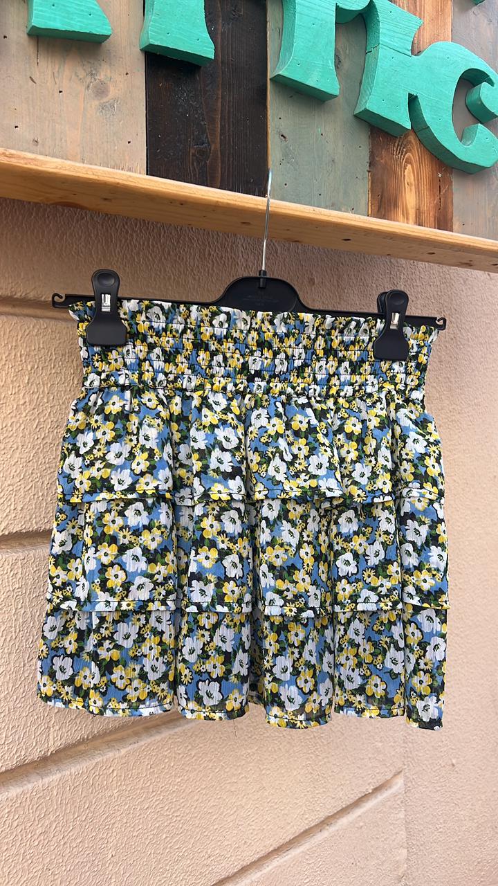 Micro Floral Print Ruffle Mini Skirt